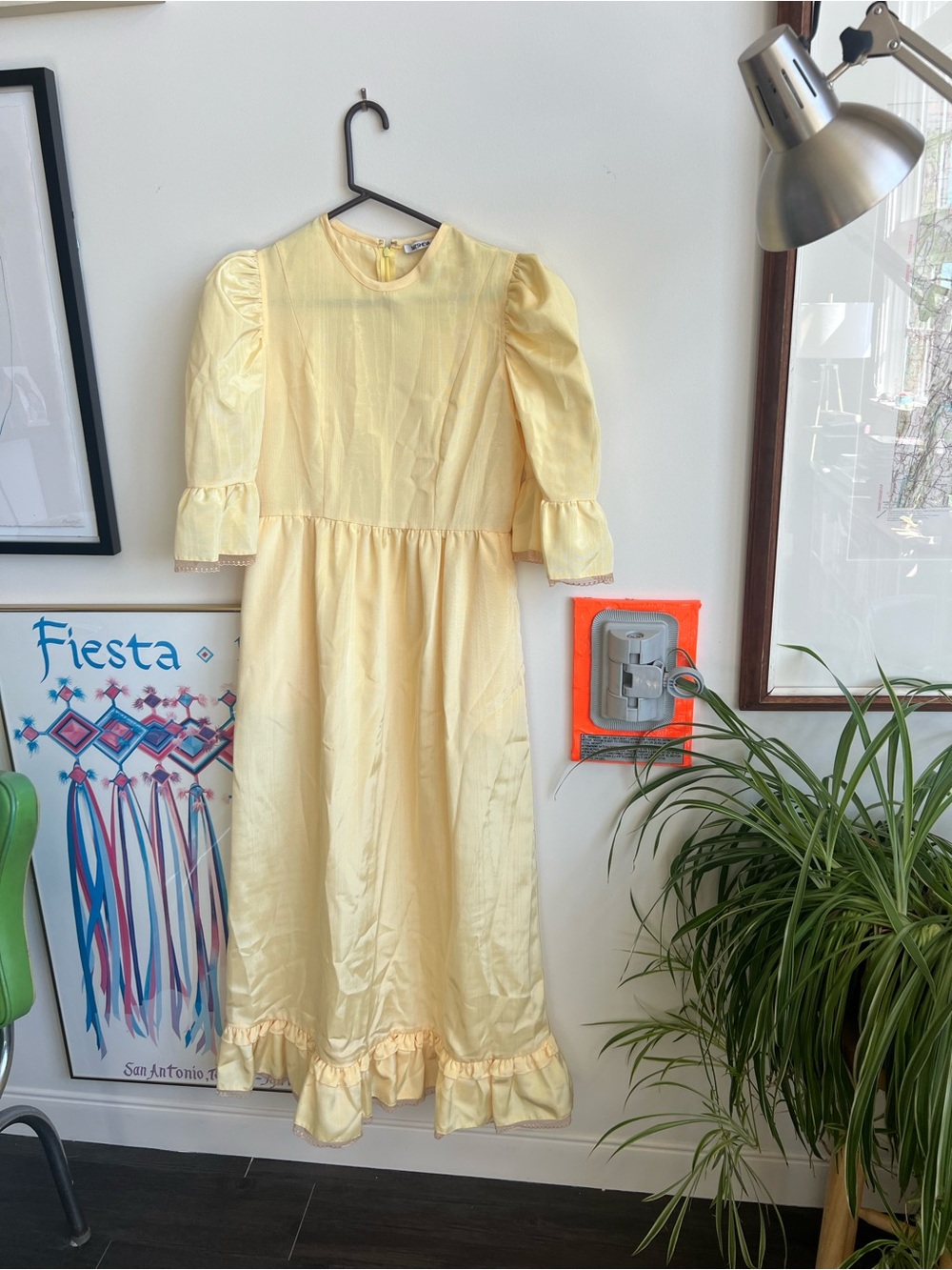 Batsheva Pale Yellow Midi Dress with Ruffle Hem